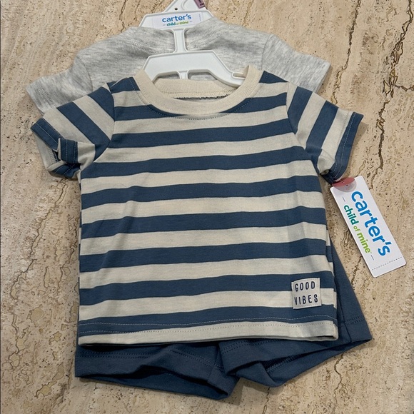 Carter's Other - NEW 🆕 three-piece Carter's Blue and Cream Striped Tee newborn